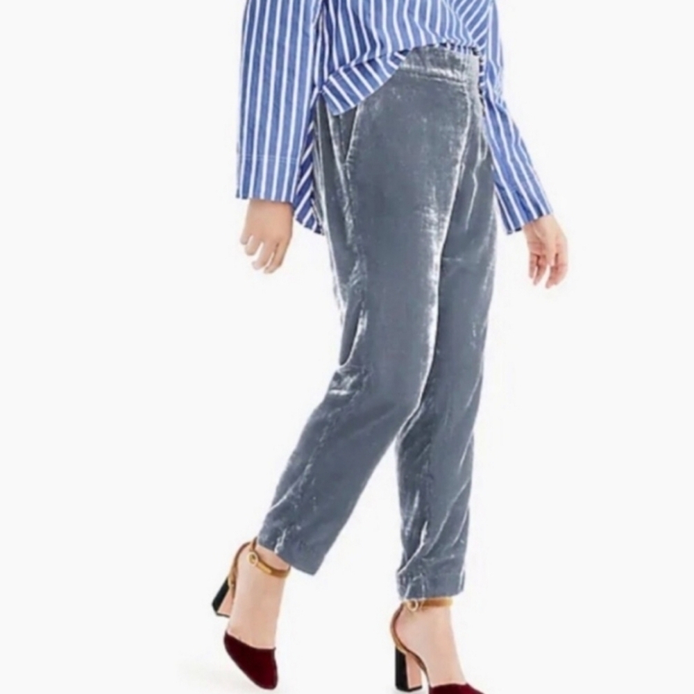 J Crew silver gray velvet easy pull on pants